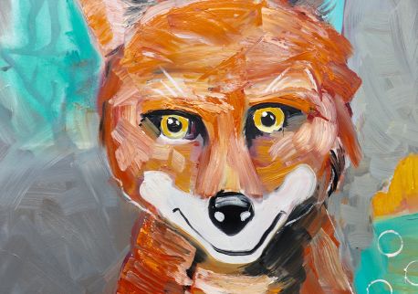 Moderne Kunst kaufen Tier Portrait Handgemalte Ölgemälde -Diana Achtzig: „Rotfuchs“, Ölfarbe auf Leinwand, 80 x 60 cm, Berlin, 2020 – 2021, 550 €