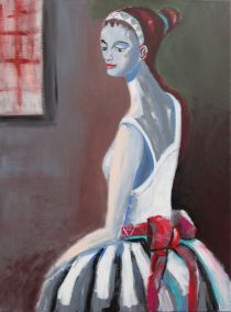 Verkauft! DDR-Künstlerin, Hanna Albrecht: Ballettmädchen mit weißem Kleid I., Ölfarbe auf Leinwand, 80 x 60 cm, Berlin, Jahr 1986, 1.500 €