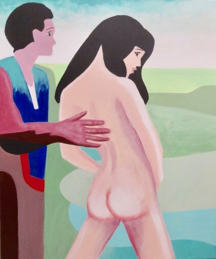 Diana Achtzig: Ein Paar vor der Landschaft, Acrylfarbe auf Leinwand, 60 x 50 cm, Jahr 2016, 900 €